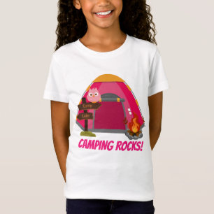 Cute girls camping rocks add name message t-shirt