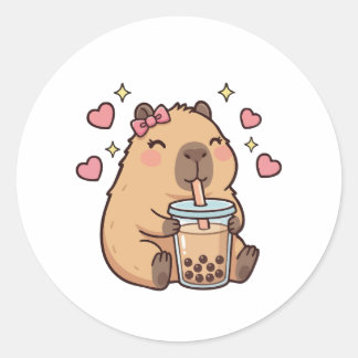 Cute Girls Capybara Ramen Kawaii Tea Kawaii Capy  Classic Round Sticker