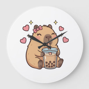 Cute Girls Capybara Ramen Kawaii Tea Kawaii Capy Large Clock