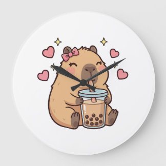 Cute Girls Capybara Ramen Kawaii Tea Kawaii Capy  Large Clock