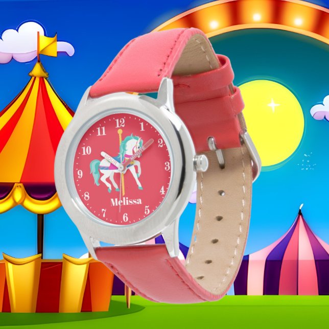 Cute girls carousel horse add name watch (Creator Uploaded)
