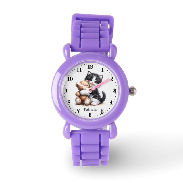Cute girls cat lovers add name  watch (Front)