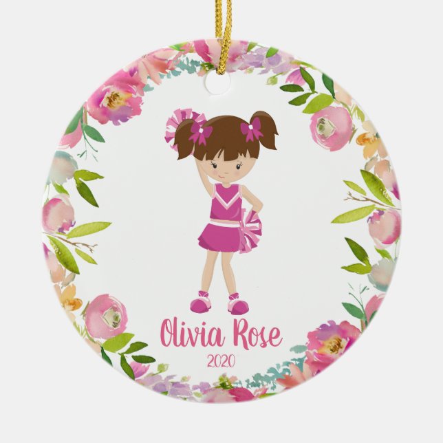 Cute Girls Cheerleader Pink Christmas Ornament (Front)