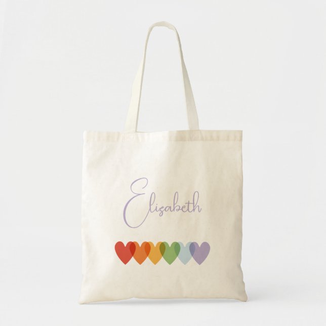 Cute Girls Colourful Rainbow Trendy Script Name Tote Bag (Front)