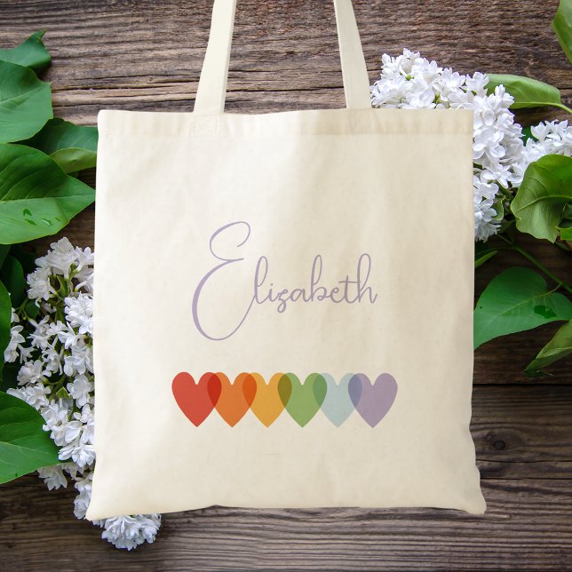 Cute Girls Colourful Rainbow Trendy Script Name Tote Bag (Creator Uploaded)