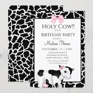 Cute Girls Cow Print Birthday Party Invitation