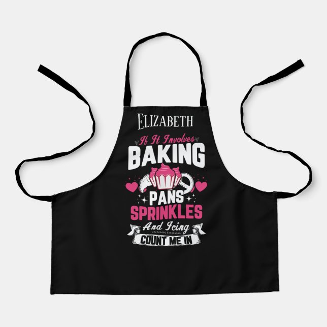 cute girls cupcake baking add name apron (Front)