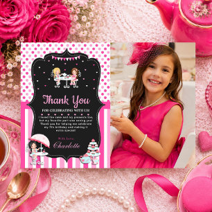 Cute Girls Cupcake High Tea Party Birthday Pink Thank You Card