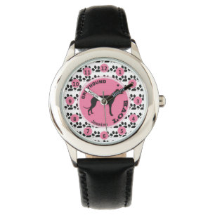 Cute Girls Dog Paw Greyhound Kids Personalise Name Watch