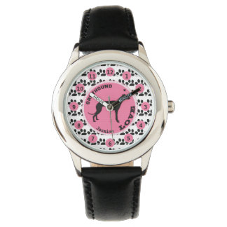 Cute Girls Dog Paw Greyhound Kids Personalise Name Watch