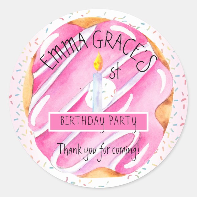 Cute Girls Doughnuts | Cupcakes 1st Birthday Party Classic Round Sticker (Front)