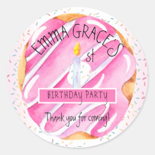 Cute Girls Doughnuts Cupcakes 1st Birthday Party Classic Round Sticker