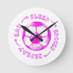 Cute Girls Eat Sleep Soccer Repeat - Youth Player  Round Clock
