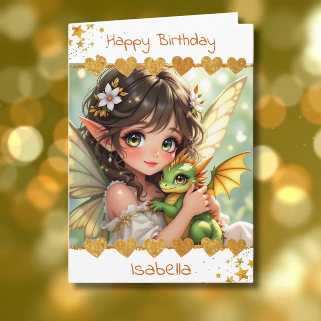 Cute Girl's Fairy and Dragon Themed Birthday Card (Creator Uploaded)