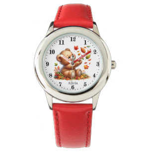 Cute girls Fall Seasonal bear add name Watch