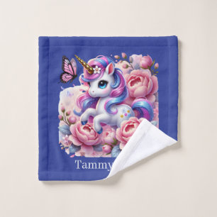Cute girls fantasy unicorn add name wash cloth