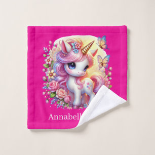 Cute girls fantasy unicorn add name wash cloth