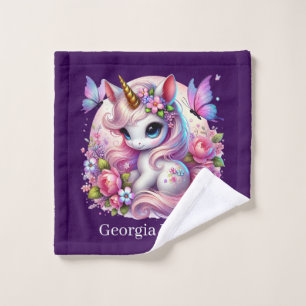 Cute girls fantasy unicorn add name  wash cloth