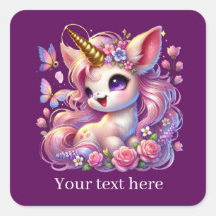 Cute girls fantasy unicorn add text square sticker
