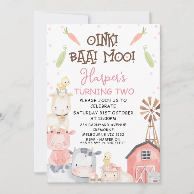 Cute Girls Farm Themed Vegtables Birthday Invitation (Front)