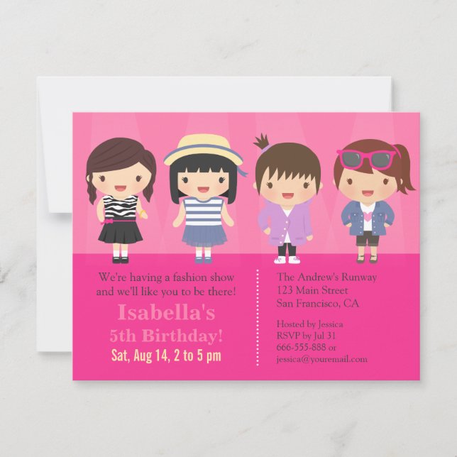 Cute Girls Fashion Show Birthday Party Invitation (Front)
