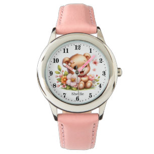 Cute girls flower bear add name watch