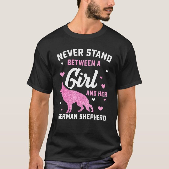 Cute Girls German Shepherd Dog Pet Owner T-Shirt (Front)