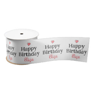 Cute Girl's Happy Birthday Pink Ribbon Satin Ribbon