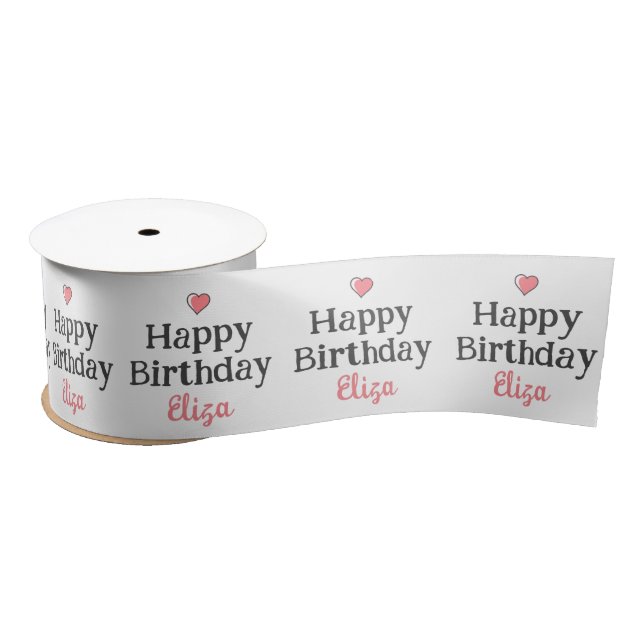 Cute Girl's Happy Birthday Pink Ribbon Satin Ribbon (Spool)