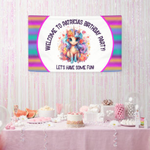 cute girls Happy Birthday unicorn  Banner