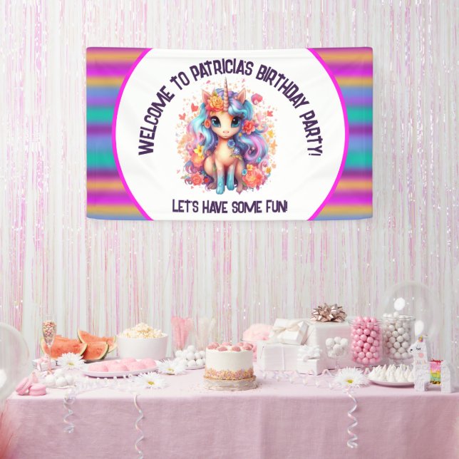 cute girls Happy Birthday unicorn  Banner (Party)
