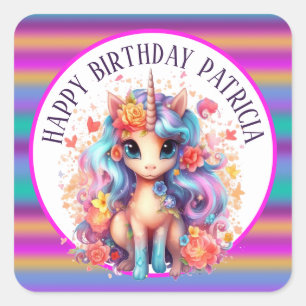 cute girls Happy Birthday unicorn Square Sticker