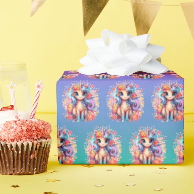 cute girls Happy Birthday unicorn  Wrapping Paper (Birthday Party)