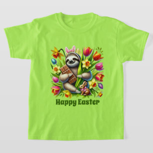Cute girls Happy Easter sloth T-Shirt