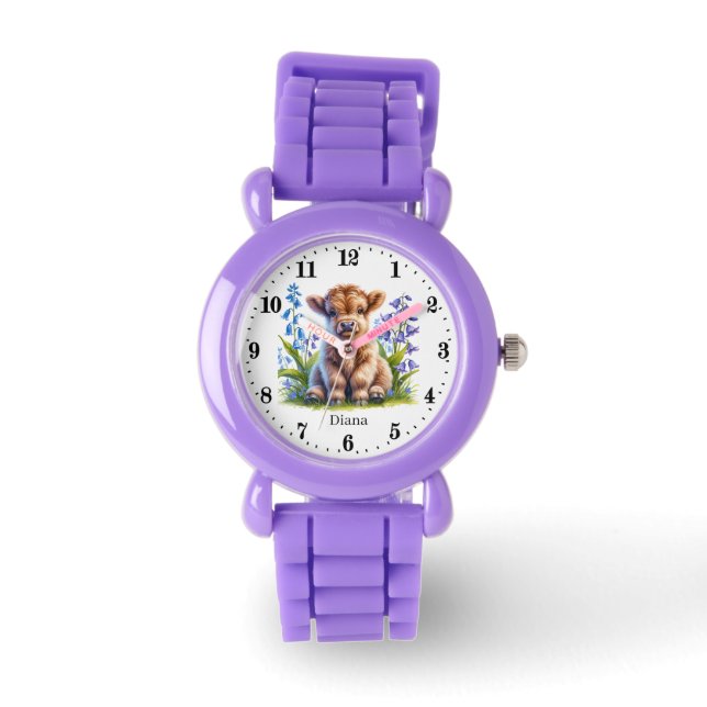 Cute girls Highland cow add name  Watch (Front)
