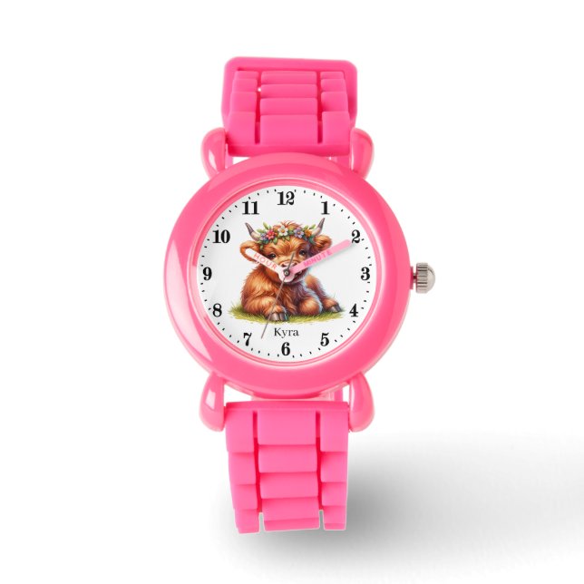 Cute girls Highland cow add name Watch (Front)
