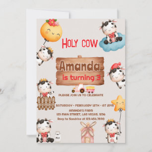 Cute Girls Holy Cow and Cow Print birthday Invitation