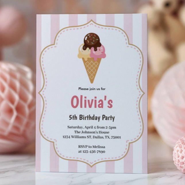 Cute Girls Ice Cream Birthday Party Invitation (Creator Uploaded)