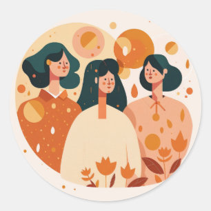 Cute girls in orange for Womens day, Mothers Day Classic Round Sticker
