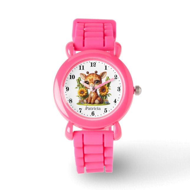 Cute girls jungle giraffe add name watch (Front)