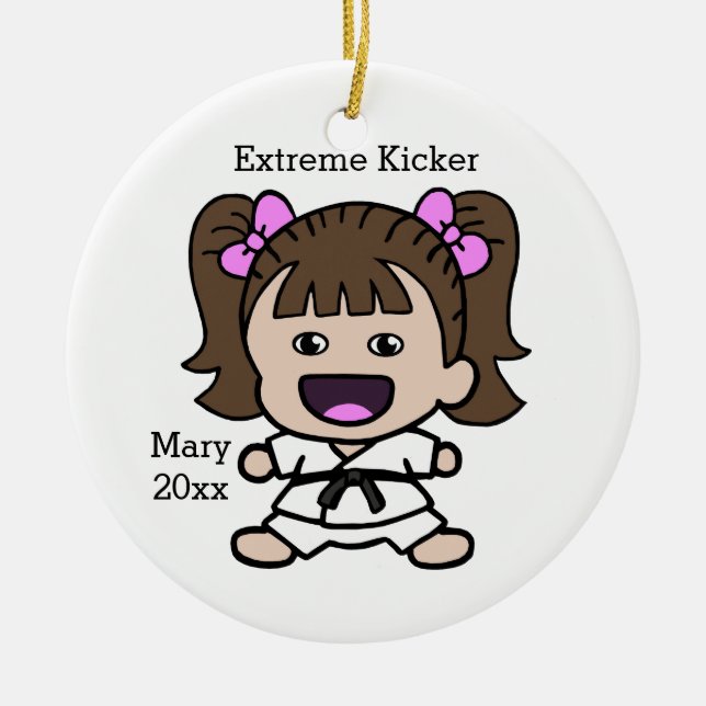Cute Girl's Karate Christmas Ornament (Front)