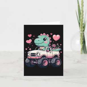 Cute Girls Kids Valentines Day Dinosaur Riding Mon Card