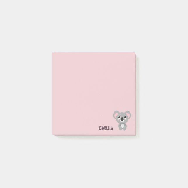 Cute Girls Koala Bear Pink Personalised Post-it Notes (Front)