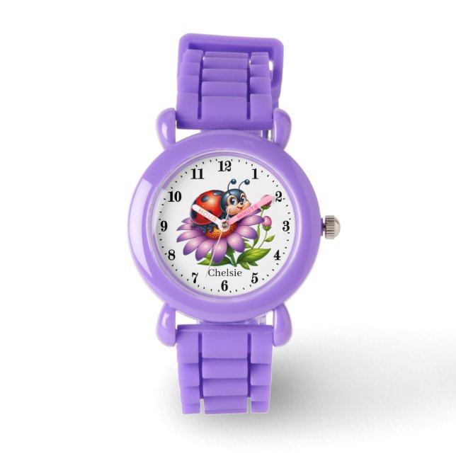 Cute girls ladybug lovers add name  watch (Front)