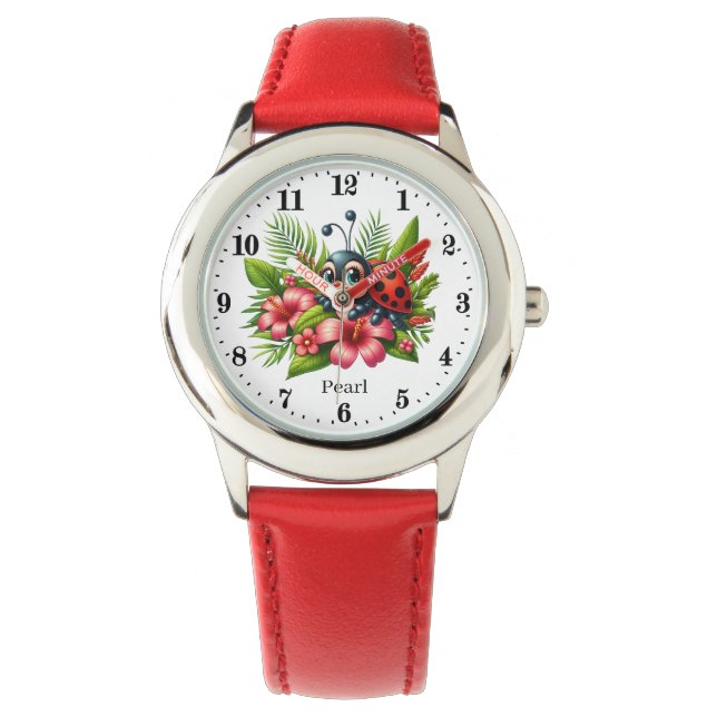 Cute girls ladybug lovers add name  watch (Front)