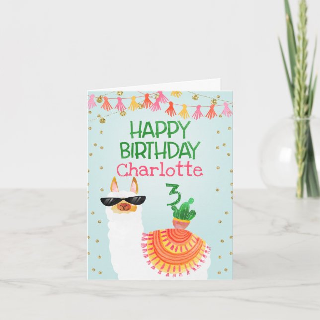Cute Girls llama birthday card (Front)