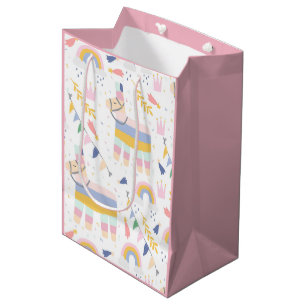 Cute Girl's Llama Rainbow Birthday Party Medium Gift Bag