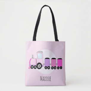 Cute Girl's Locomotive Train with Name Tote Bag