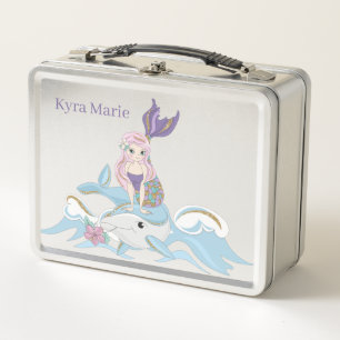 cute girls mermaid add name Metal Lunch Box