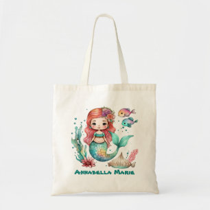 Cute girls mermaid add name  tote bag